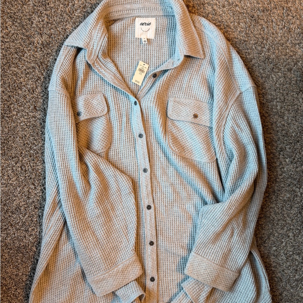 Aerie Women's Light Blue Waffle Knit Cardigan